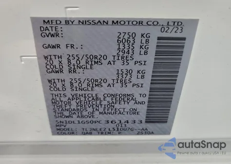 2023 Infiniti Qx60 Sensory z USA, uszkodzony, nr VIN 5N1DL1GS0PC361433